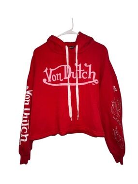 Von Dutch Red Logo Hoodie with White Drawstrings